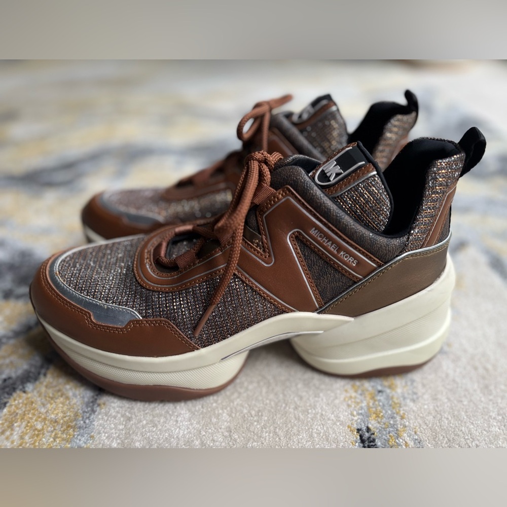 Michael Kors Olympia Glitter Chain-Mesh and Leather Trainer